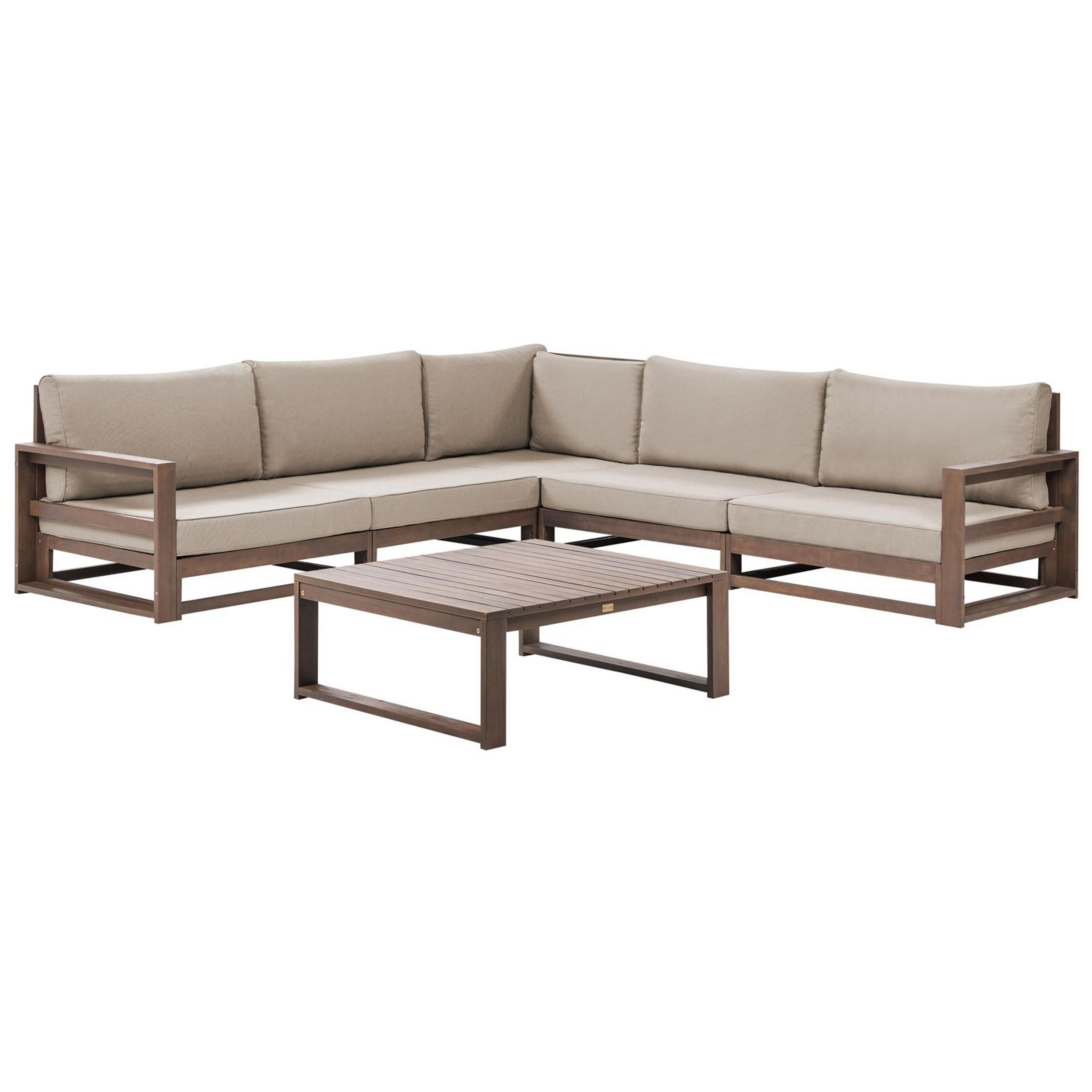 LOUNGE SET 5-Sitzer zertifiziertes Holz dunkelbraun modular Auflagen taupe Timor II - Dunkelbraun, Holz - Beliani