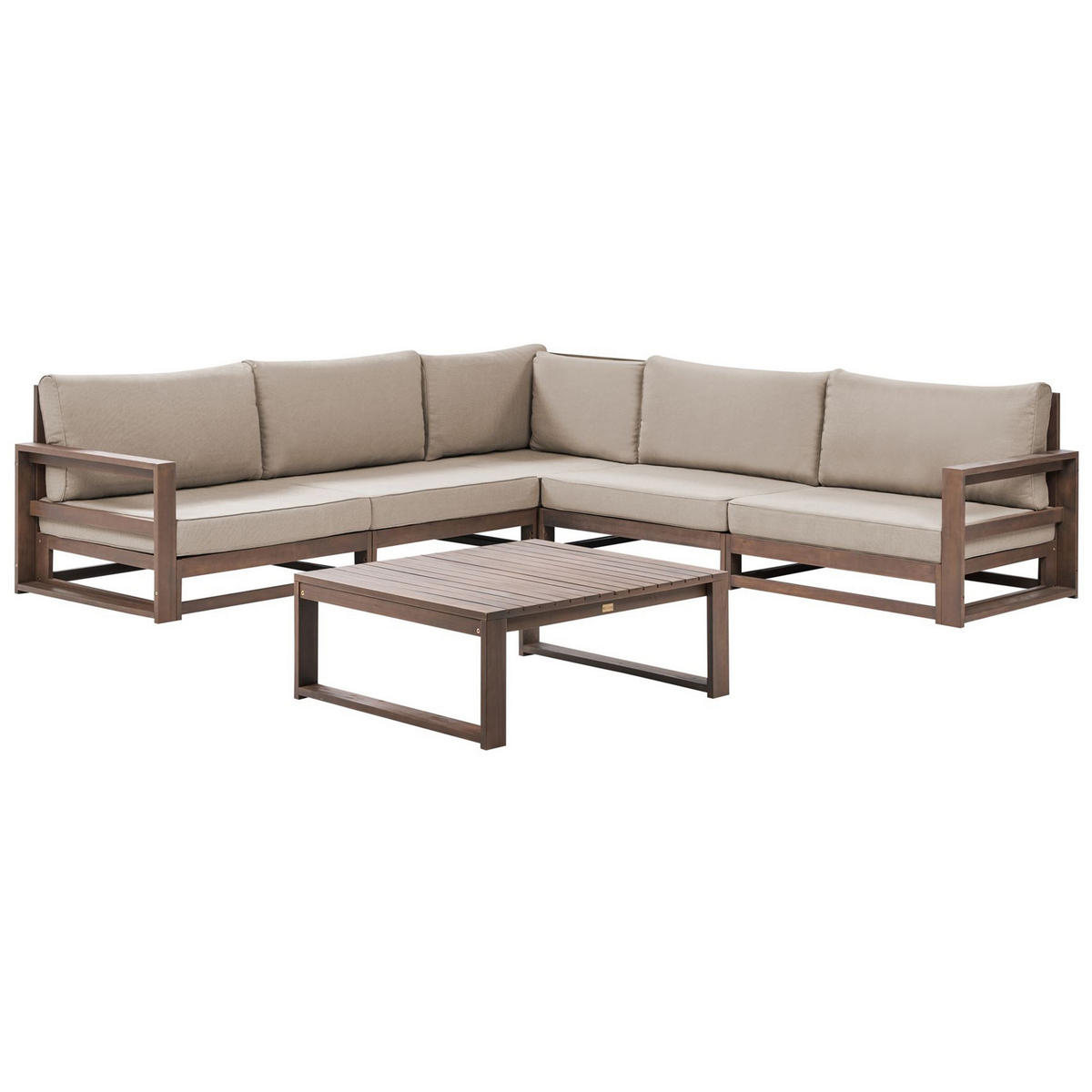 LOUNGE SET 5-Sitzer zertifiziertes Holz dunkelbraun modular Auflagen taupe Timor II - Dunkelbraun, Holz - Beliani