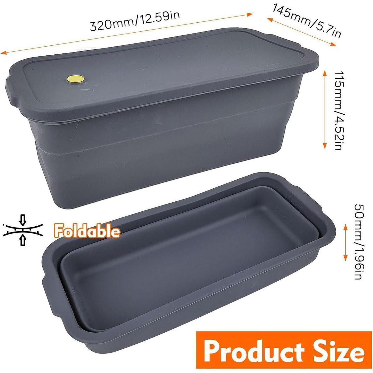 BROTBACKFORM mit Deckel Silikon 3500ml - Grau, Kunststoff (14.5/11.5/32cm)