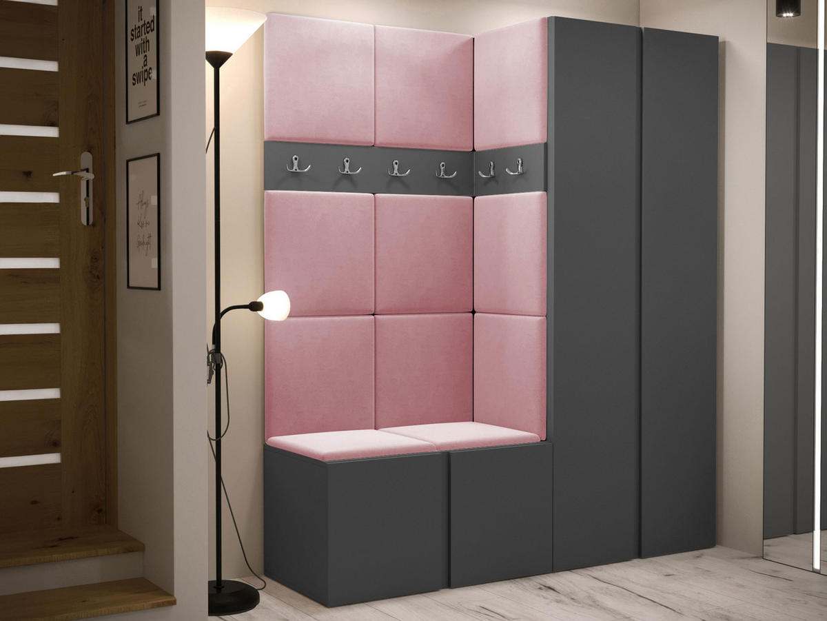 GARDEROBEN-SET Orion III - Graphitfarben/Rosa, Holzwerkstoff/Kunststoff (158/186/46cm) - MIRJAN24