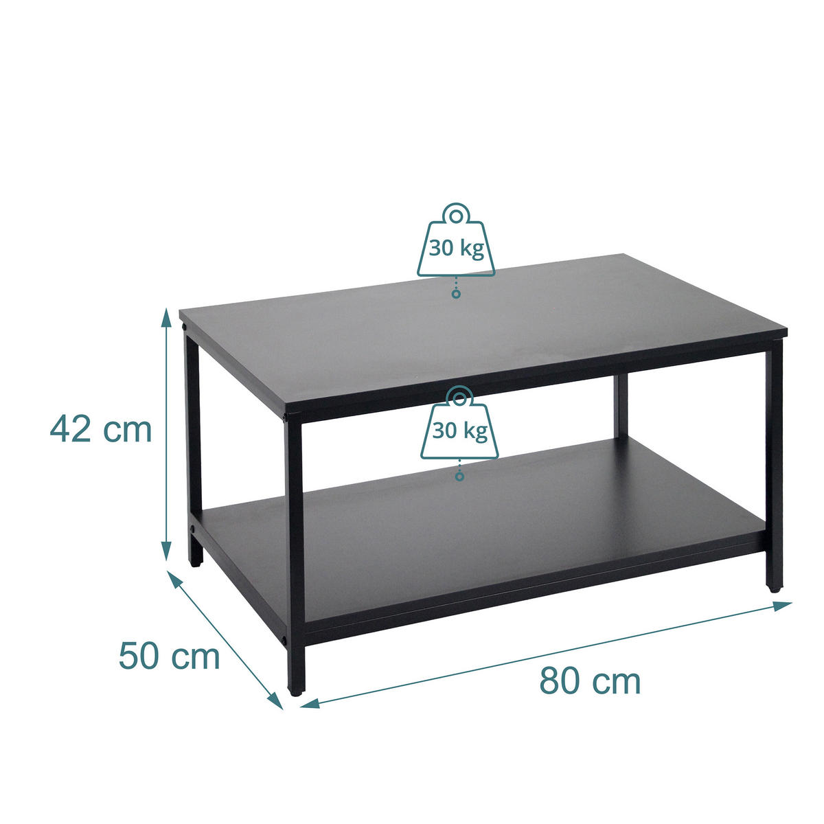 COUCHTISCH - Schwarz, Holzwerkstoff/Metall (50/80/42cm) - Relaxdays
