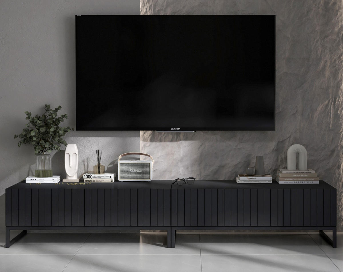 TV-LOWBOARD 2-er Set Elpis Schwarz Matt Glamour 110 cm - Schwarz, Holzwerkstoff/Metall (220/39/54cm) - Meble Lindner