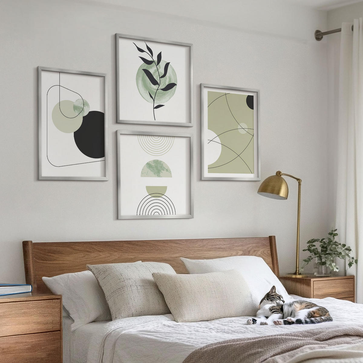 WANDBILDER 4er Set - 50x50 cm & 40x60 cm Silberner Rahmen - Abstrakte Formen und Farben - Silberfarben, Kunststoff (50/50cm) - ArtPrintCave