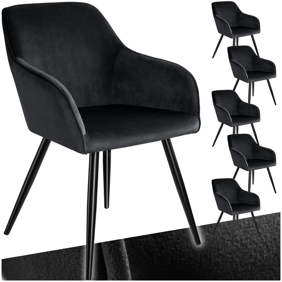 ESSZIMMERSTUHL 6er Set Marilyn 58 x 62 x 82 cm schwarz - Schwarz, Textil (58/82/62cm) - tectake