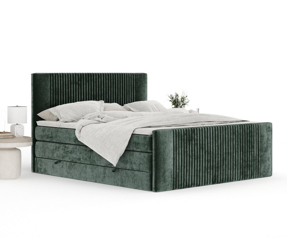 BOXSPRINGBETT Bergamo Grün 160/200 cm - Schwarz/Grün, Holz/Holzwerkstoff (160/200cm) - Maison de Reve