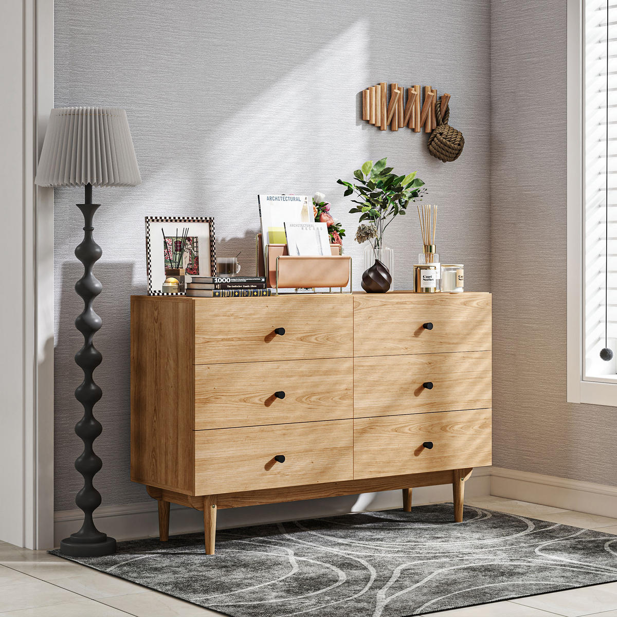 KOMOODE DE-12802 6 Schubladen, zeitgenössisch Holzfarbe - Braun, Holzwerkstoff (120/80/40cm) - ComfortXL