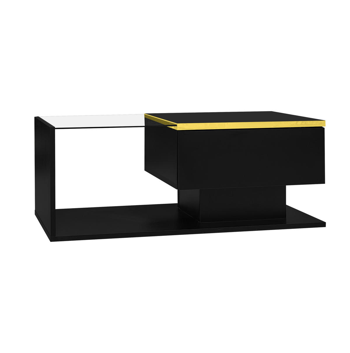 COUCHTISCH 90/50/32,5 cm aus Holzwerkstoff mit Stauraum, Glasplatte und LED-Beleuchtung, Schwarz - Schwarz, Holzwerkstoff (90/50/32.5cm) - Redom