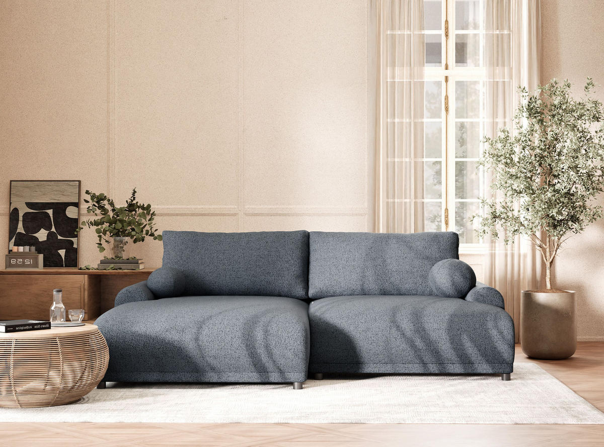 ECKSOFA MIT SCHLAFFUNKTION Tallin Blau grau Webstoff - Links Seite - Blaugrau/Schwarz, Holz/Holzwerkstoff (145/240cm) - Maison de Reve