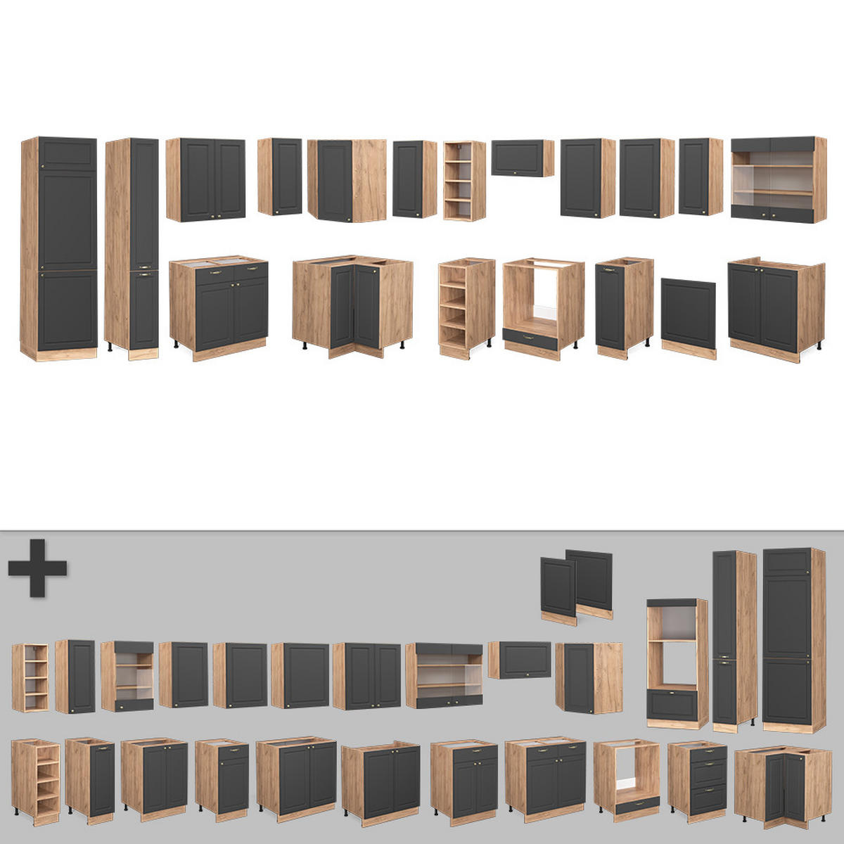 ECKKÜCHE Fame-Line Anthrazit Landhaus/Goldkraft Eiche 347 x 257 cm AP Anthrazit - Dunkelgrau/Eiche Wotan, Holzwerkstoff (347/81.6/60cm) - Vicco