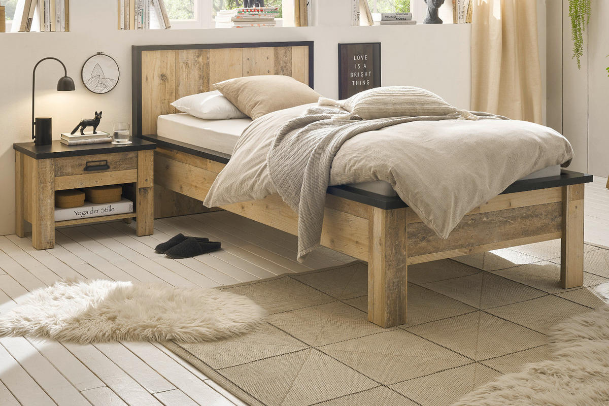 NACHTTISCH Used Wood hell, dunkles Grau 60 x 46 cm, Nachtkommode mit Schubkasten und Soft-Close - Dunkelgrau/Schwarz, Holzwerkstoff/Kunststoff (60/46/39cm) - Furn.Design