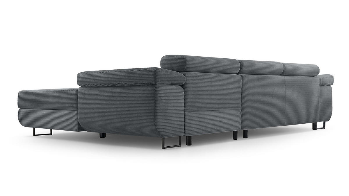 ECKSOFA L Form Arborio Dunkelgrau 280/203/90 cm Rechts mit Schlaffunktion - Dunkelgrau/Schwarz, Textil/Metall (280/203cm) - AX Living