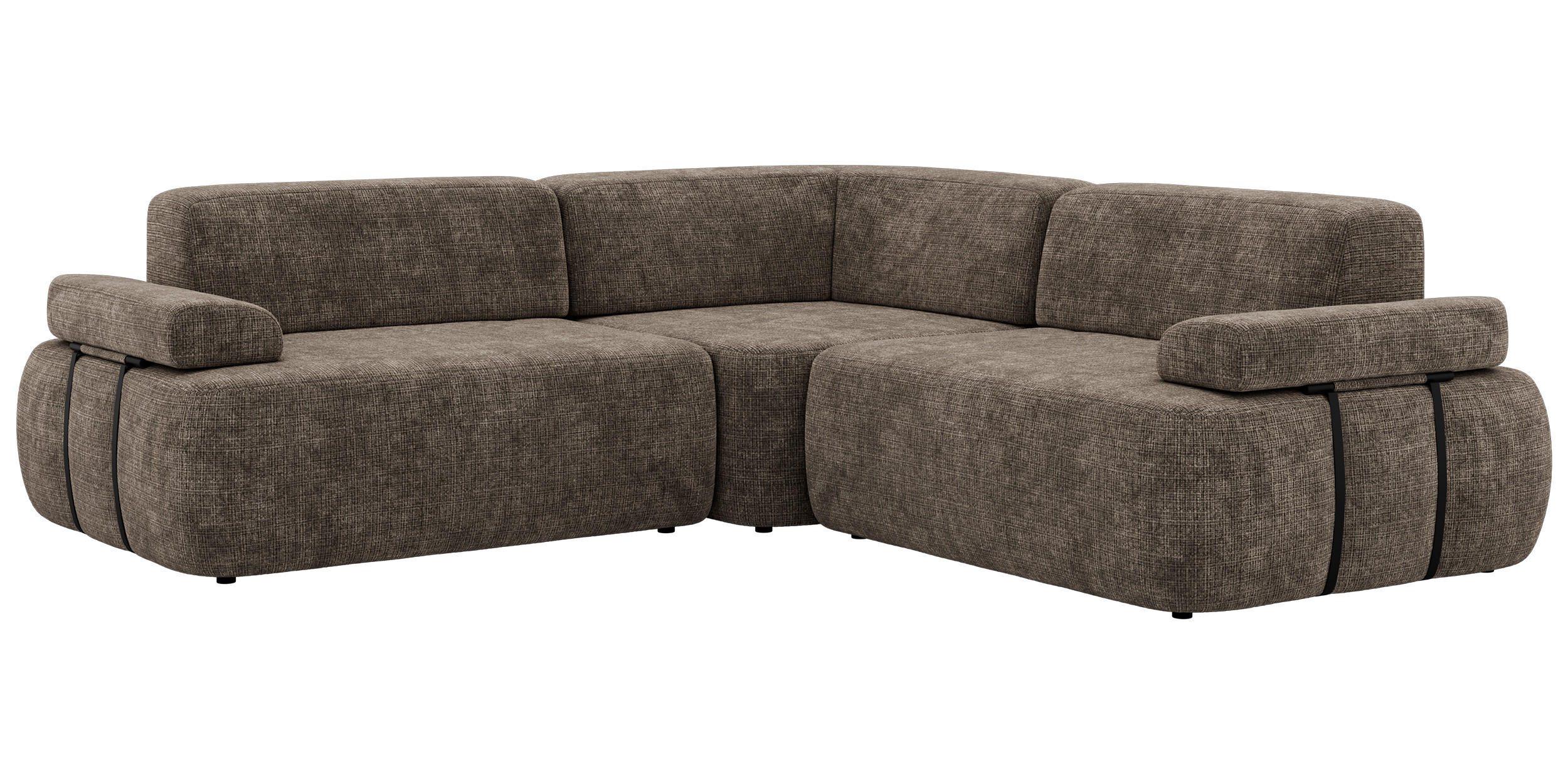 ECKSOFA MIREO L - Braun Schenille grob gewebt - Schwarz/Braun, Kunststoff/Textil (257/257cm) - MKS