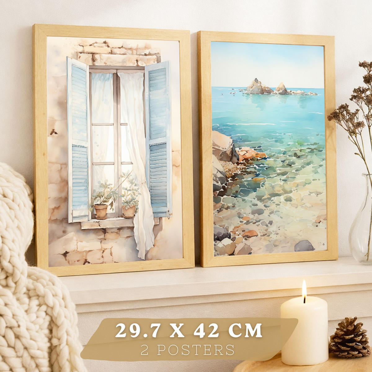 PLAKAT Sada 2 Tyrkysová voda A4 bez rámu - čirá, papír (29.7/1/21cm) - Nacnic