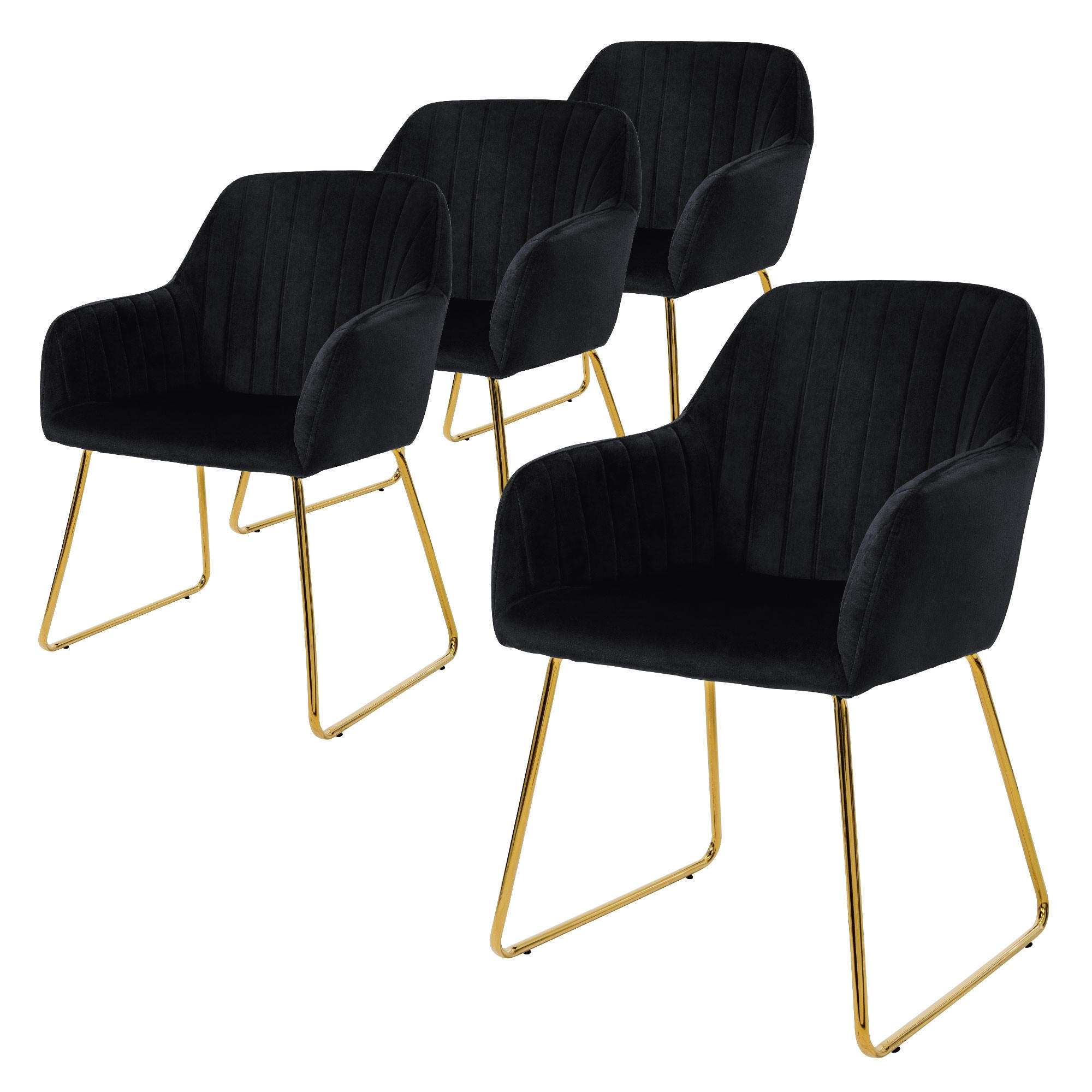 STUHL Samt schwarz 4er Set - Schwarz, Metall (60/82/57cm) - ML-DESIGN
