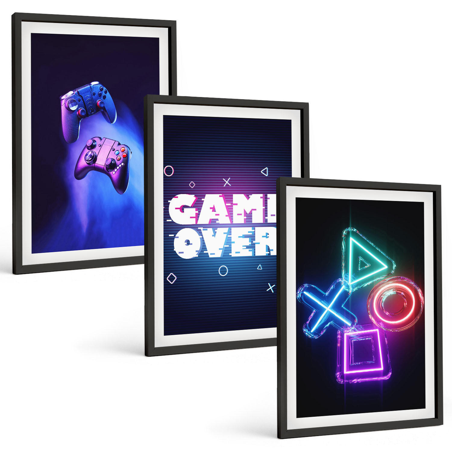 BILDER SET 3er Set - 40x60 cm Schwarzer Rahmen - Game Over Gamepads - Schwarz, Kunststoff (40/60cm) - TULUP