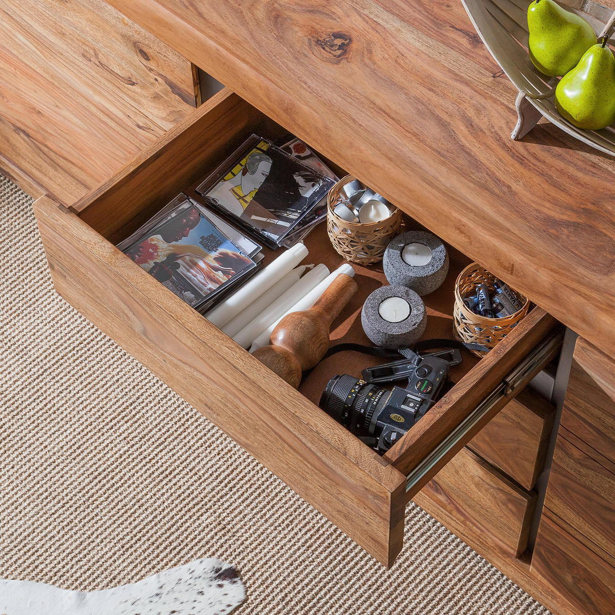 SIDEBOARD - Sheesham massiv - Braun, Holz/Metall (187/77/46cm) - home24