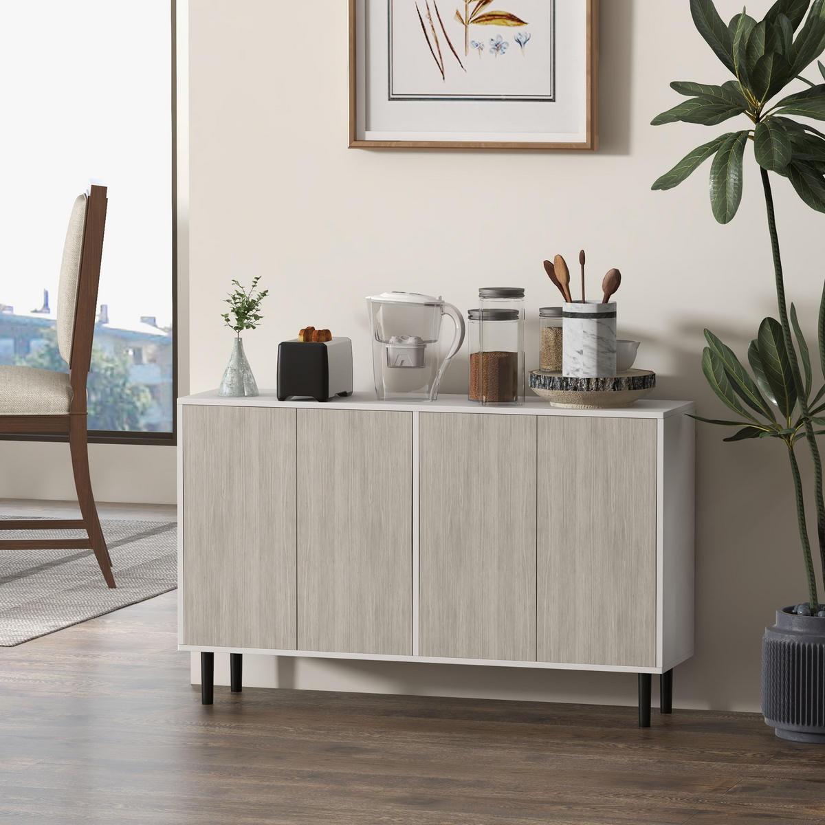 SIDEBOARD Weiß und Grau in Holzoptik, 121/37/75 cm - Grau, Holz (121/75/37cm) - PANGIVO