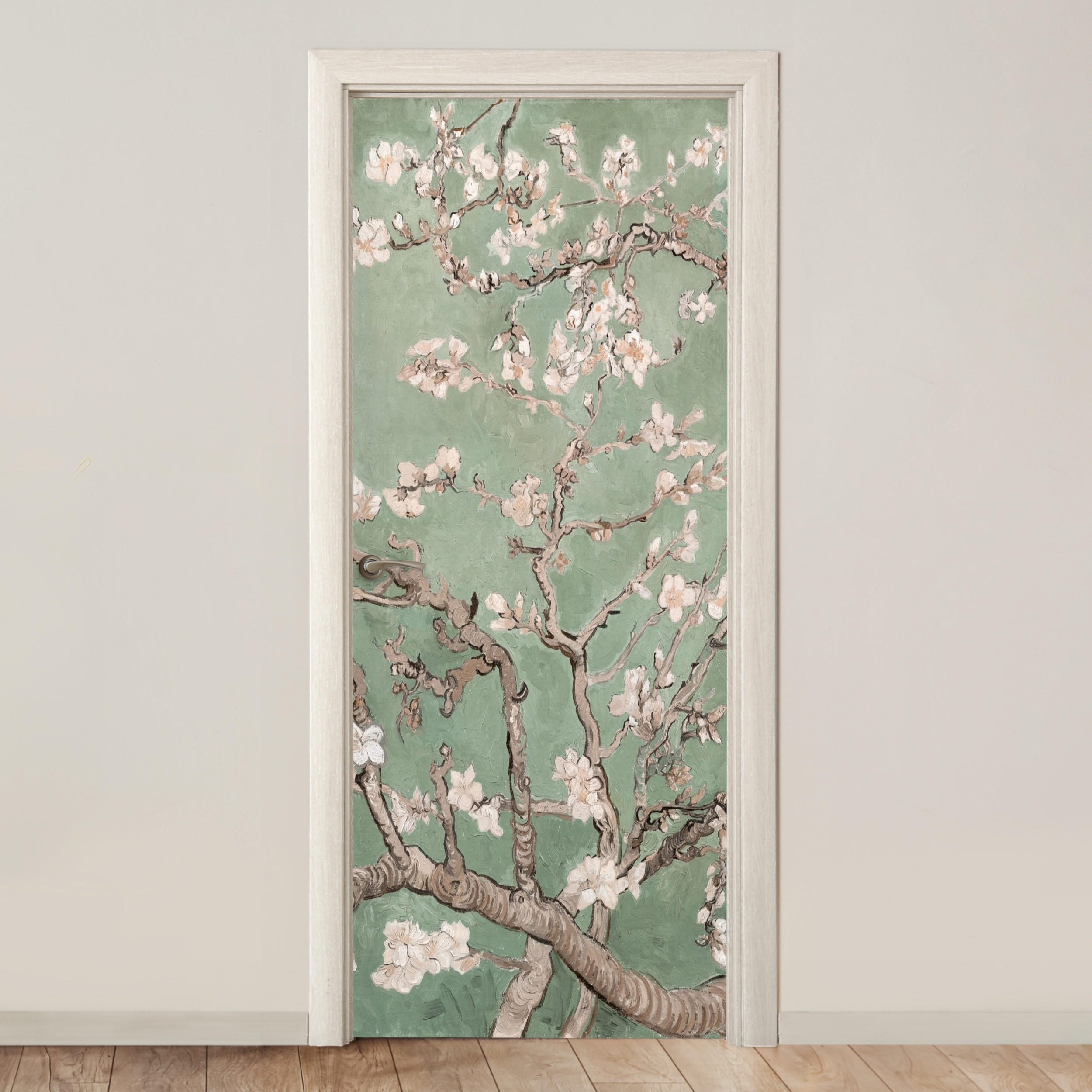 TÜRAUFKLEBER Selbstklebend - Mandelblüte - Kunst - Van Gogh - Grün 95x215 cm - Türtapete - Salbeigrün, Kunststoff (95/0.1cm) - MuchoWow