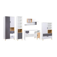 JUGENDZIMMER-SET JUSTIN F 5-teilig in Weiß / Graphit / Grau / Eiche - Eichefarben/Graphitfarben, Holzwerkstoff (331/190/76cm) - Deine Möbel 24