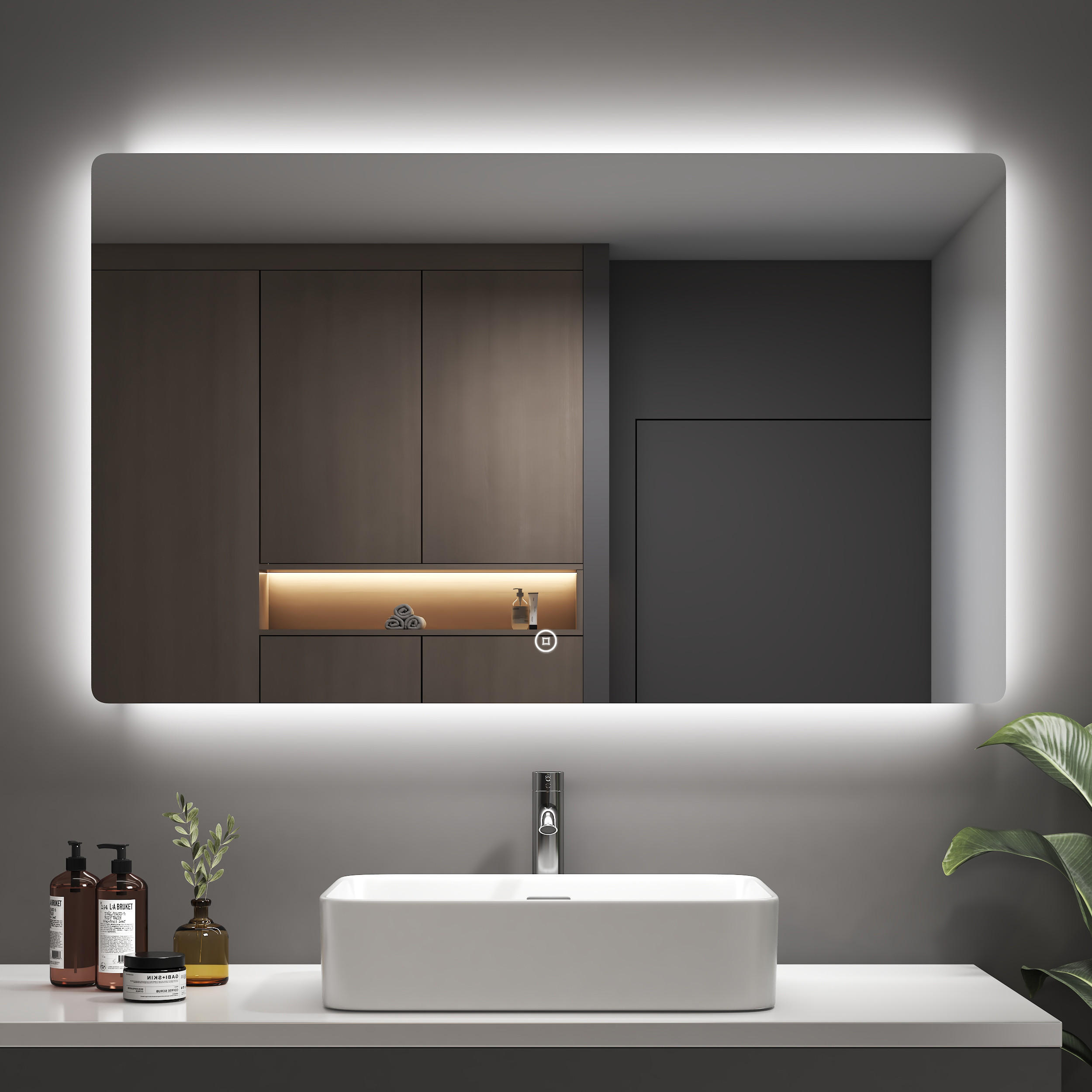 BADSPIEGEL mit Touch-Schalter Beleuchtung Rechteckig 100/60 cm - Weiß, Glas (60/3/100cm) - EMKE