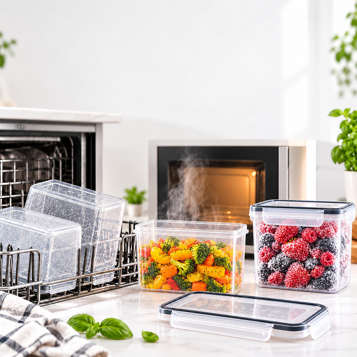 DÓZY Transparentní 24dílná-sada plast klikací uzávěr - čirá, plast - Relaxdays