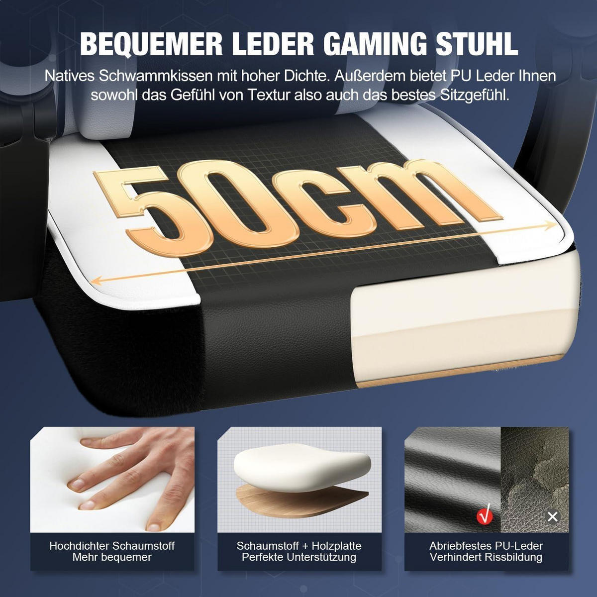 GAMING Stuhl ergonomisch mit Fußstütze und verstellbaren Kissen Weiß - Multicolor, Kunststoff (71/139/71cm)