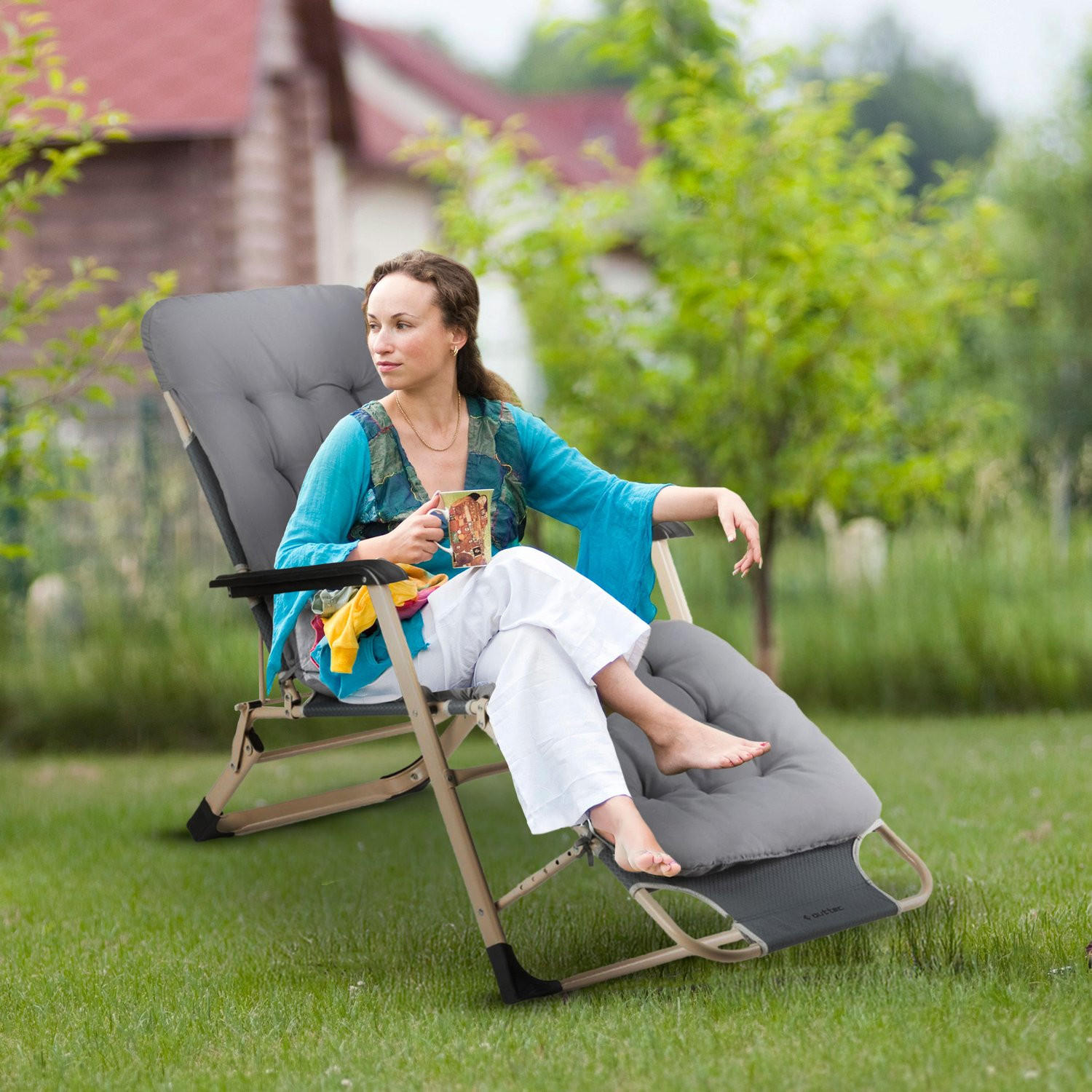 GARTEN-RELAXSESSEL mit Kissen, 180/52 cm, bis 120 kg - Grau, Metall (180/76/52cm) - Outtec