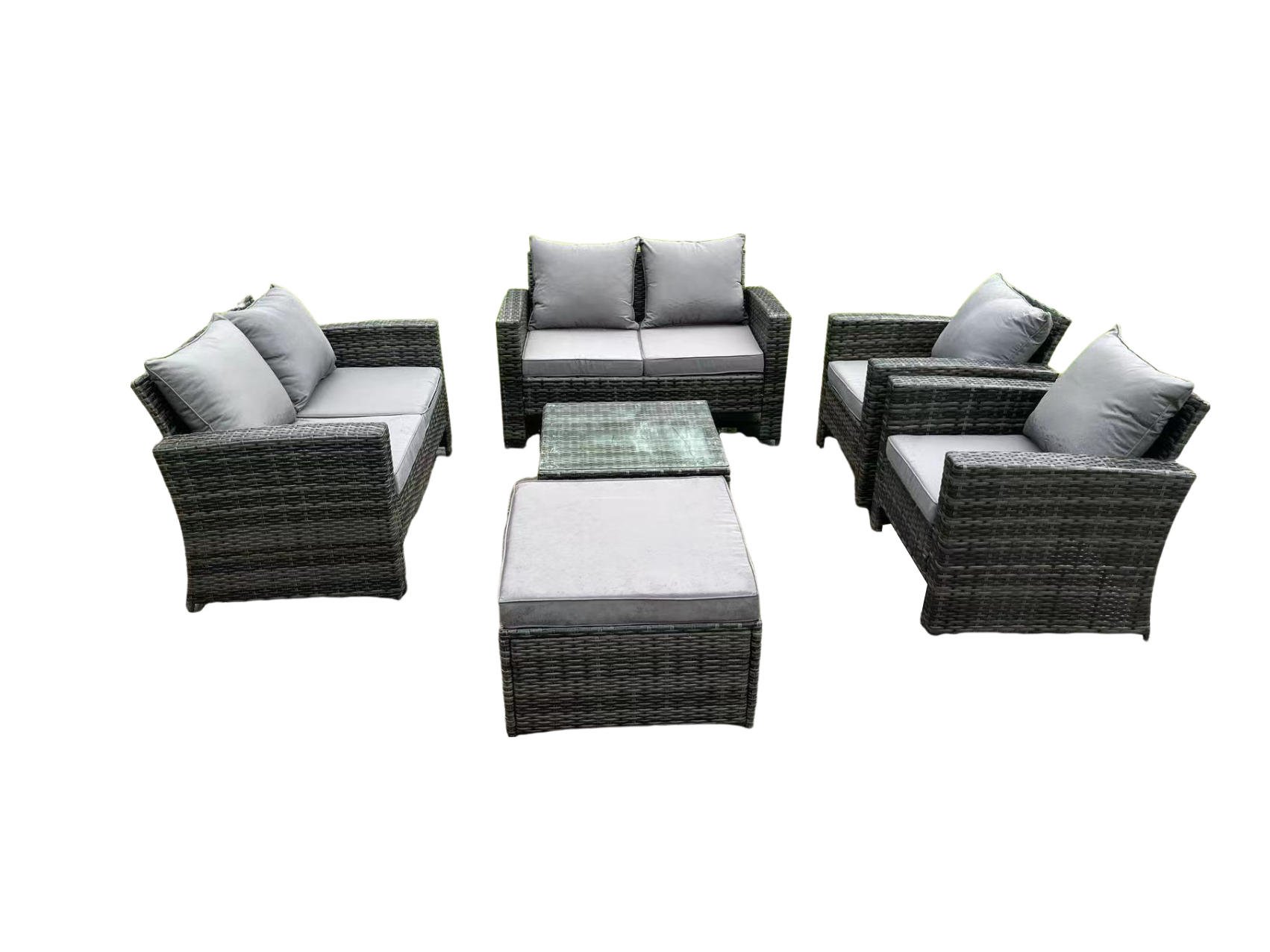 GARTENMÖBEL Set Polyrattan Dunkelgrau 7-Sitzer - Dunkelgrau, Metall - Fimous