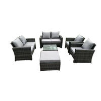 GARTENMÖBEL Set Polyrattan Dunkelgrau 7-Sitzer - Dunkelgrau, Metall - Fimous