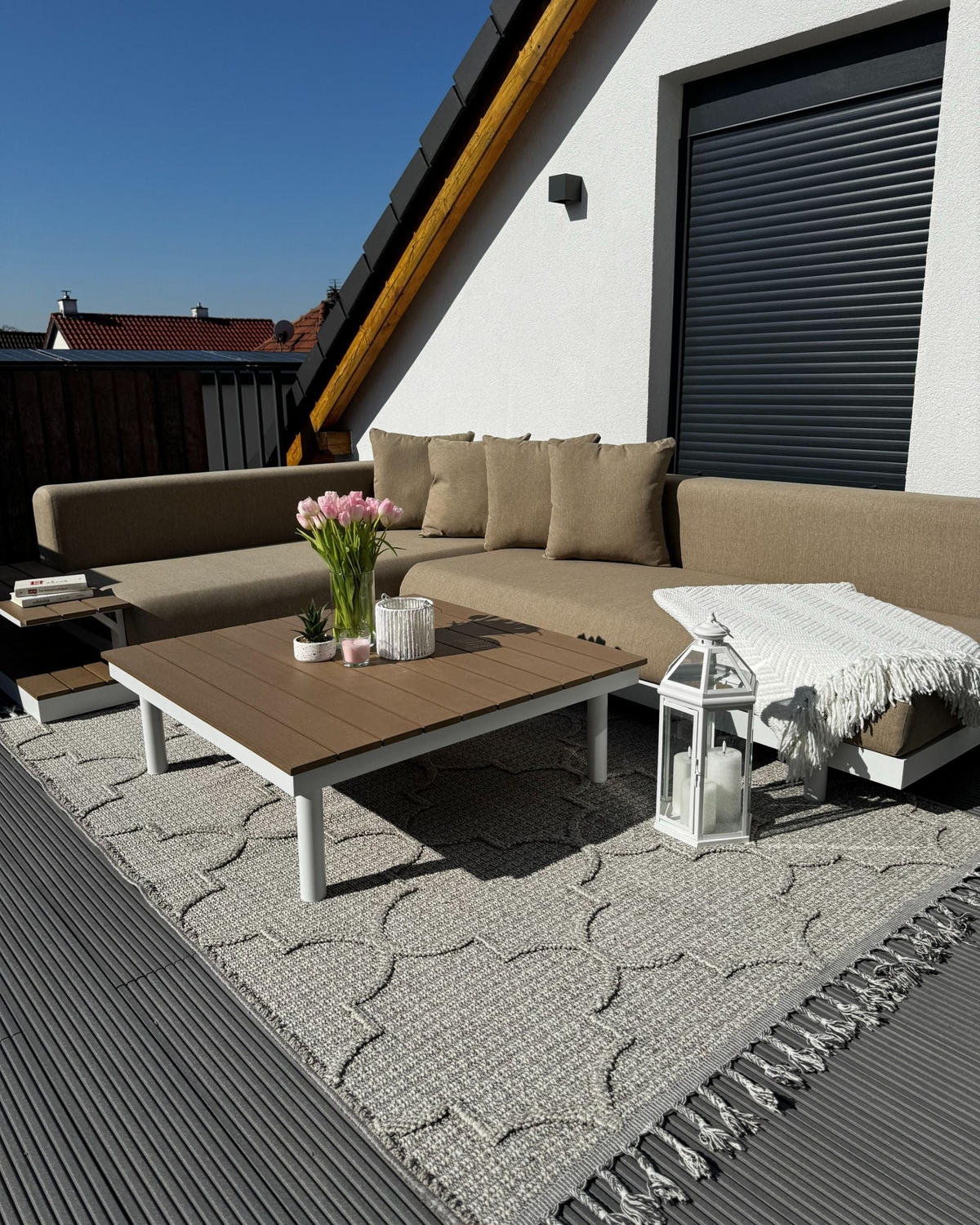 LOUNGE SET 5-Sitzer Aluminium weiß Auflagen beige Missanello - Beige/Weiß, Textil - Beliani