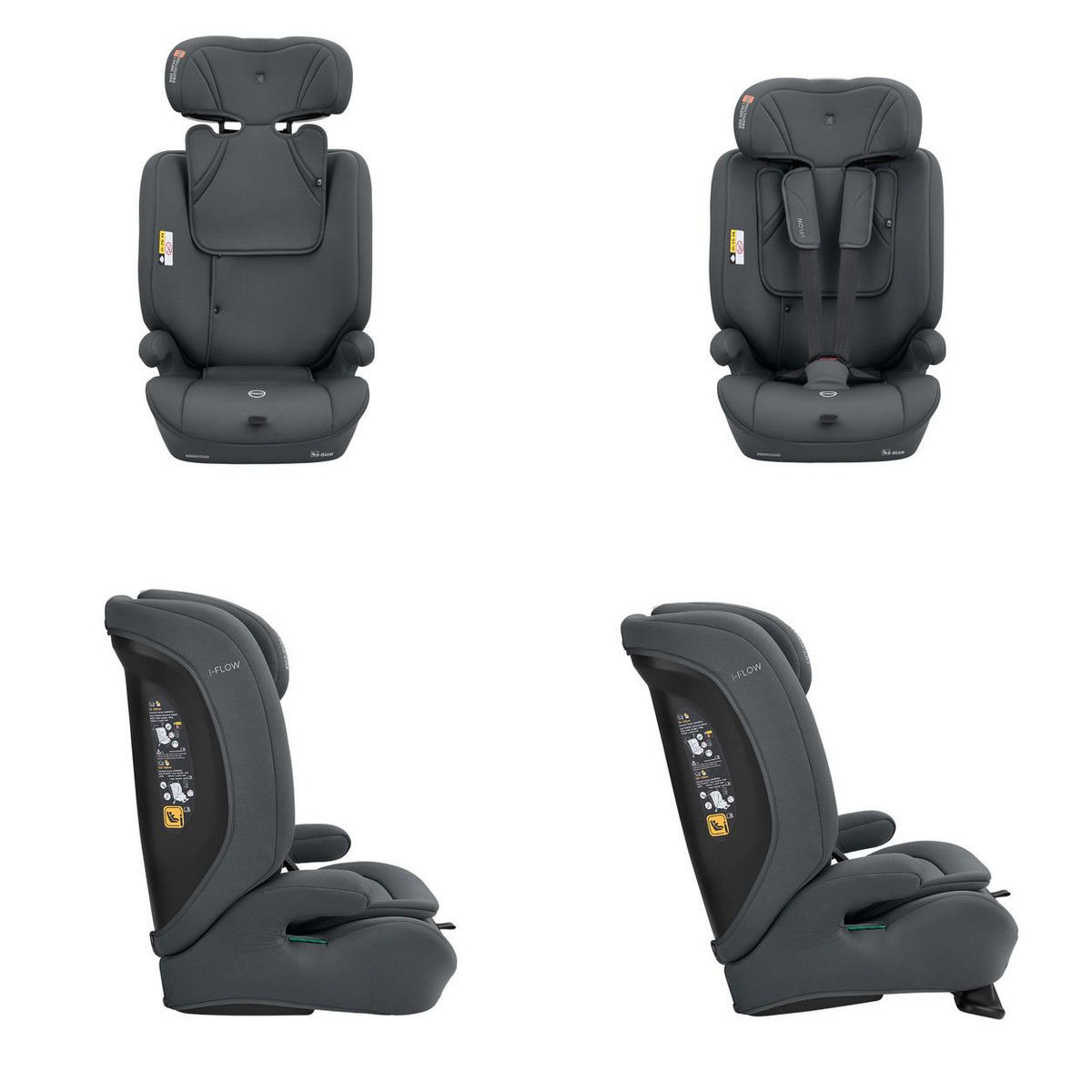 KINDERSITZ i-Flow (76-150cm) grau i-Size, verstellbare Kopfstütze, 5-Punkt-Gurt, Polyester, Seitenschutz - Grau, Kunststoff (29/59/49cm) - Kikka boo