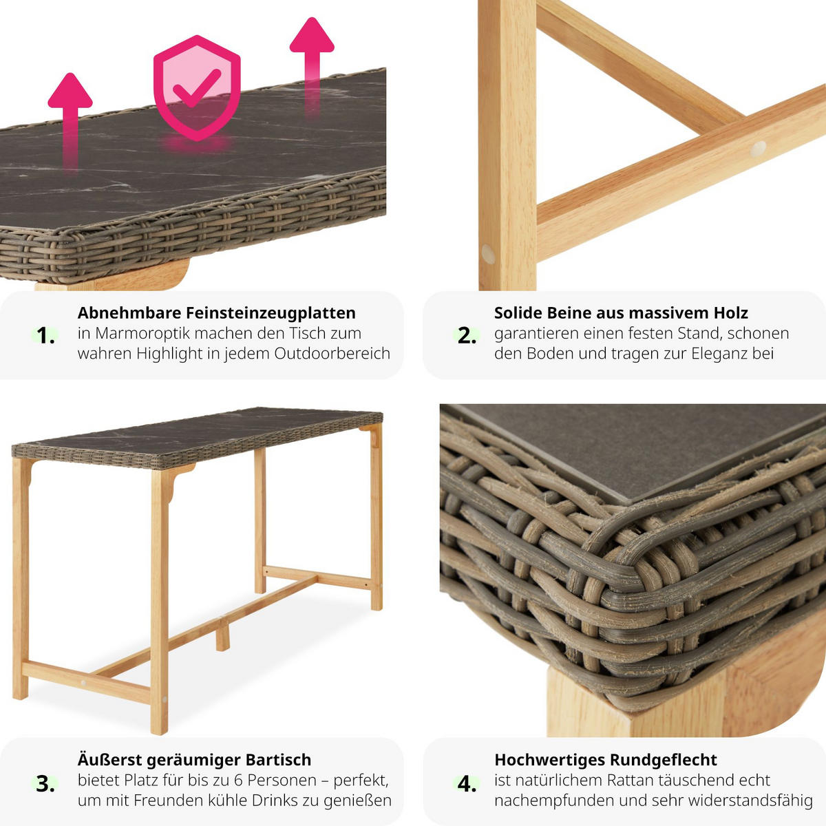 GARTENTISCH Lovas,161 x 64,5 x 99,5 cm,natur - Naturfarben, Kunststoff (161/64.5/99.5cm) - tectake