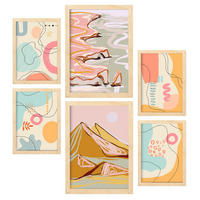 POSTER Set Mit 6 Linienufer In Kulissen Abstracts Ästhetische Dekorative Gemälde Für Ihr Wohnzimmer Zuhause A3 & A4 Rahmen Aus Hellem Holz - Beige, Papier (29/3cm) - Nacnic