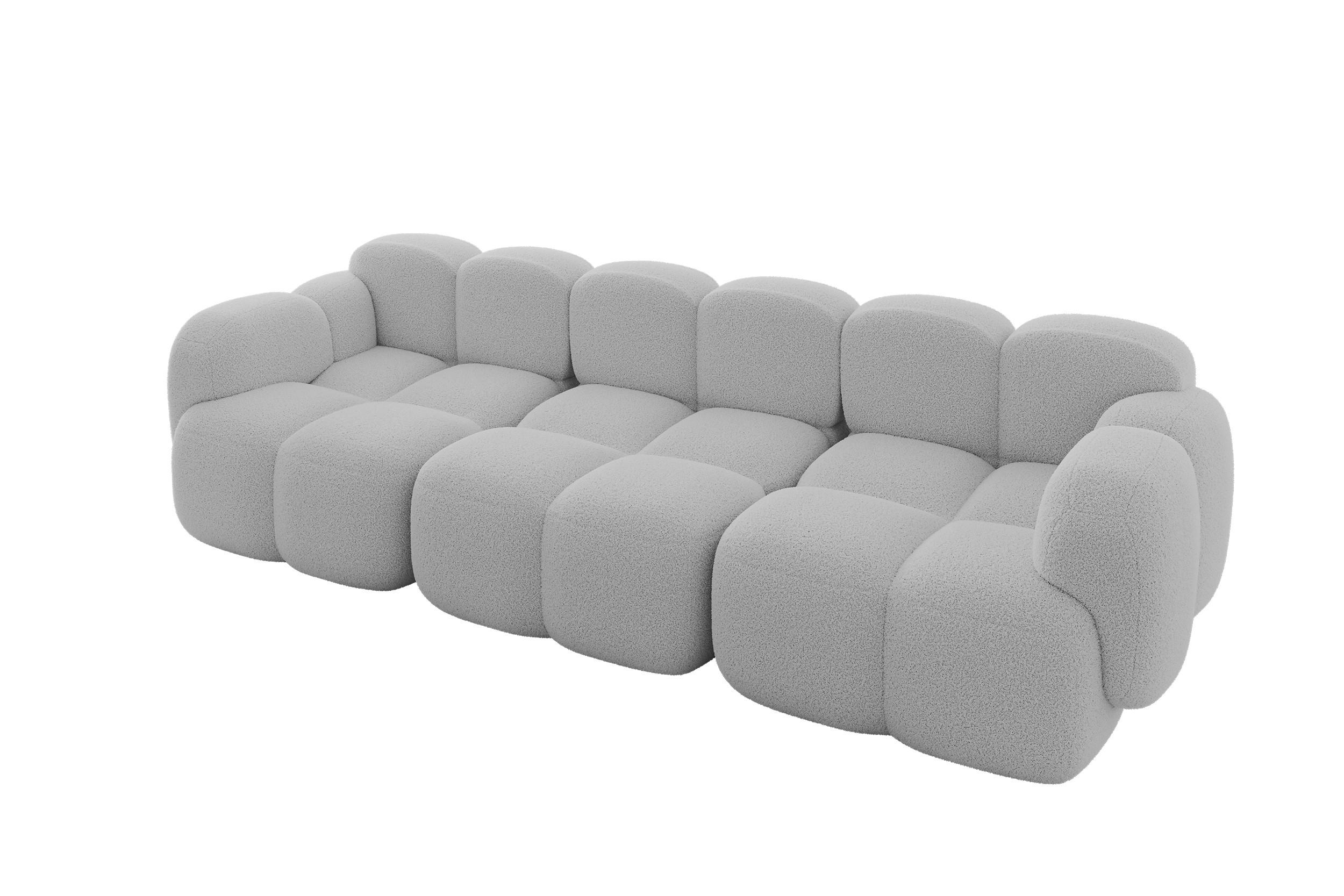 3-SITZER modulares Sofa Miko-S2 300x118x75 cm Hellgrau Bouclé - Edelstahlfarben/Schwarz, Holzwerkstoff/Kunststoff (300/75/118cm) - ALTDECOR