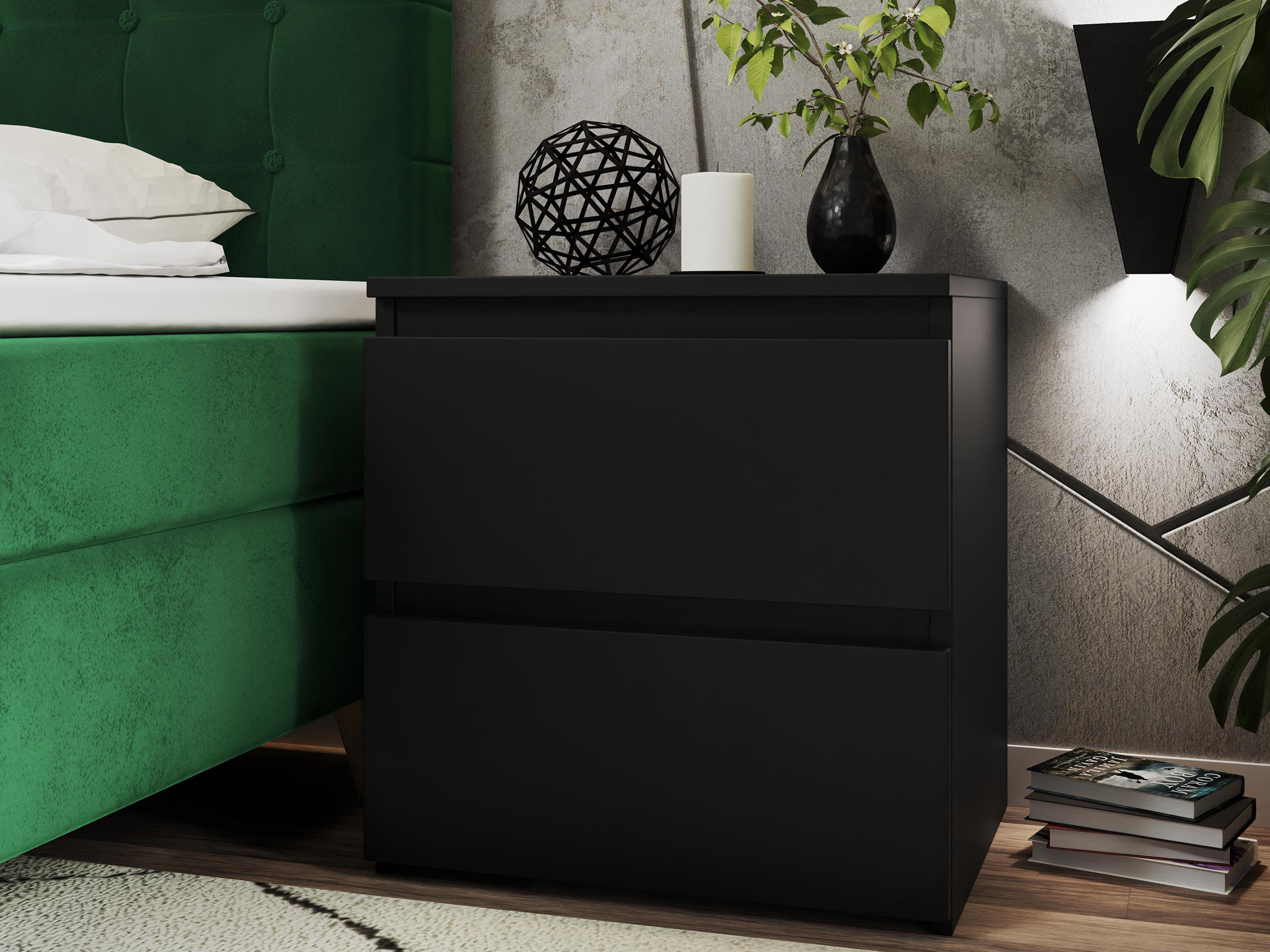 Thumbnail - Mirjan24 Nachttisch, Schwarz, Holzwerkstoff, 2 Schubladen, 40x40x30 cm, Schlafzimmer, Nachttische