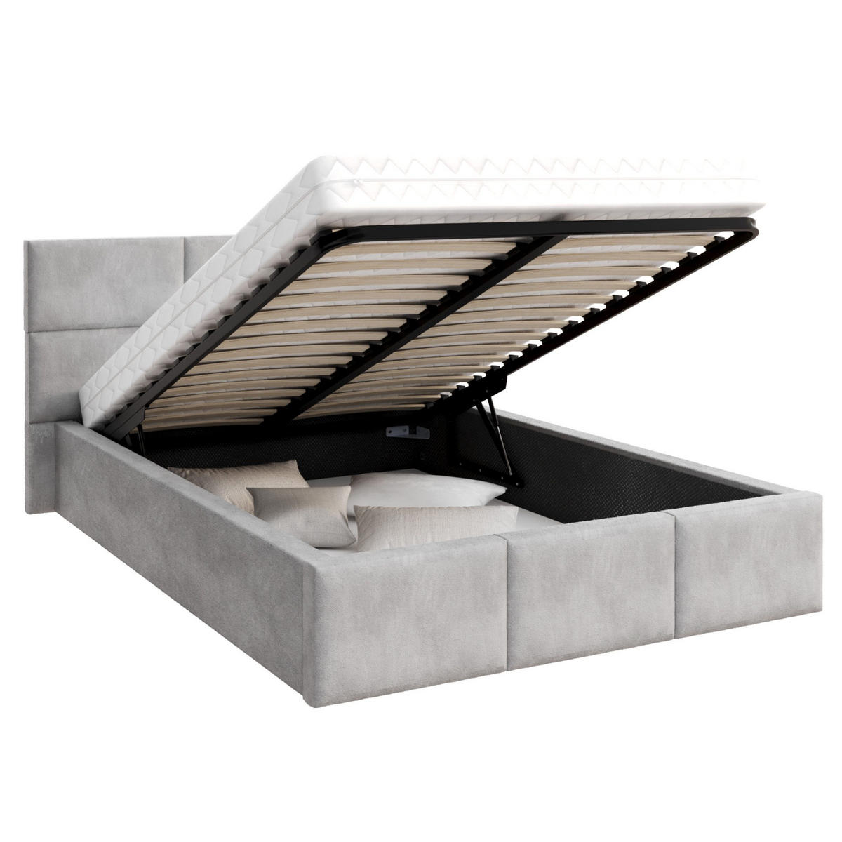 POLSTERBETT DORIS grau - Birkefarben/Grau, Holzwerkstoff/Metall (120/200cm) - FDM