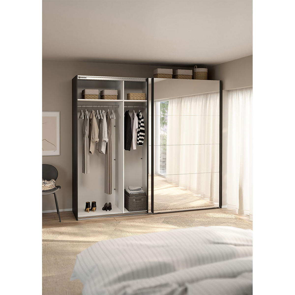 SCHIEBETÜRENSCHRANK, Catania, Schwarz, Holzwerkstoff, 244 x 67 x 221 cm - Schwarz, Holzwerkstoff (244/221/67cm) - ebuy24