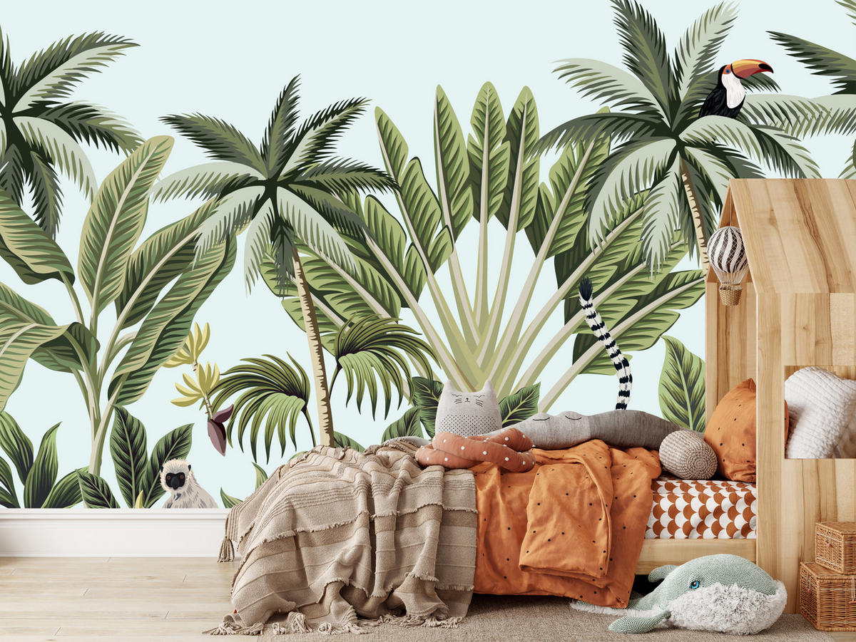 FOTOTAPETE für Schlafzimmer Exotische Tiere Dschungel Flamingo 200x140 - Schwarz/Weiß, Papier (200/140cm) - Muralo