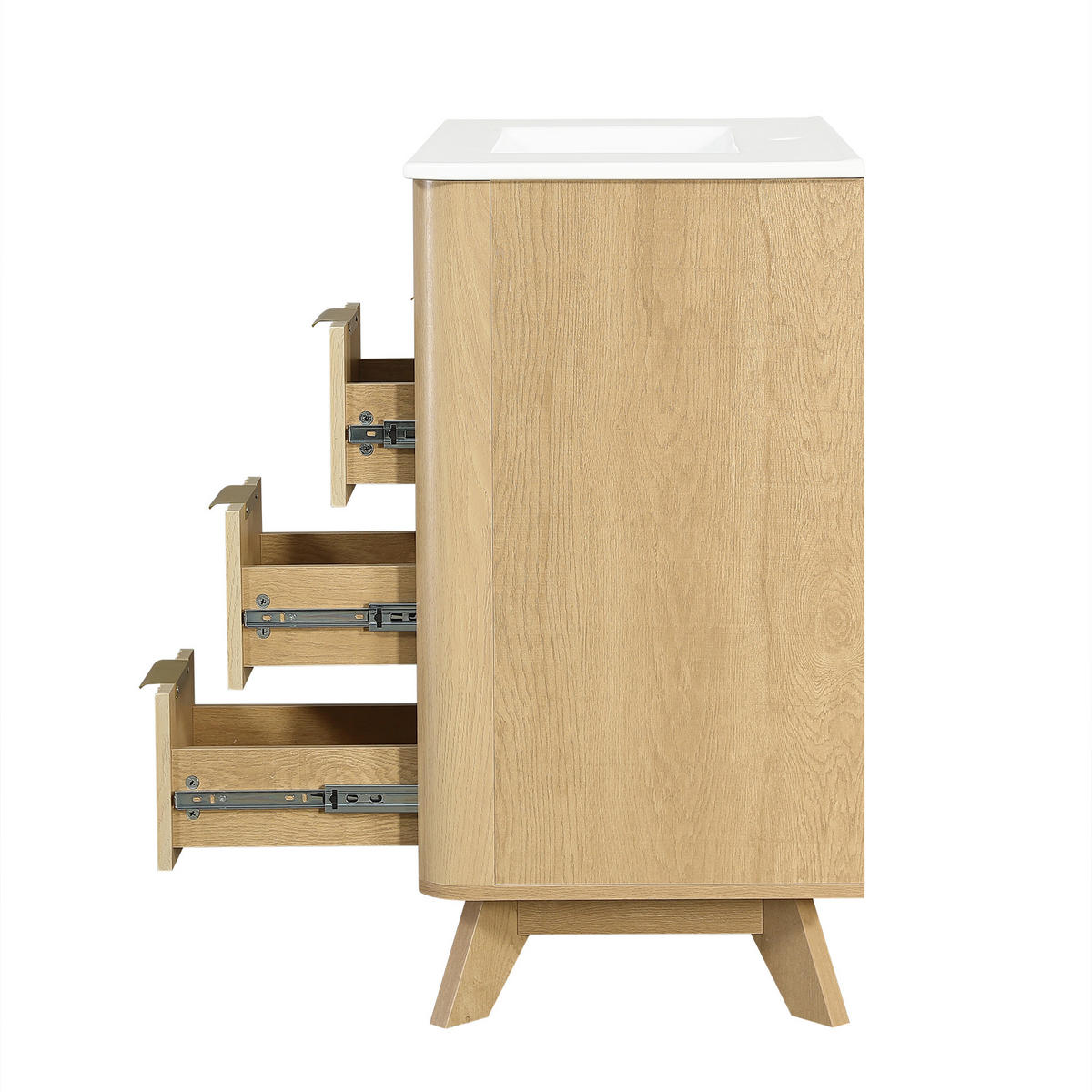 BADEZIMMERSCHRANK Wellenoptik Holzton 3 Schubladen 81cm - Naturfarben, Keramik (81/90/47cm) - FLIEKS