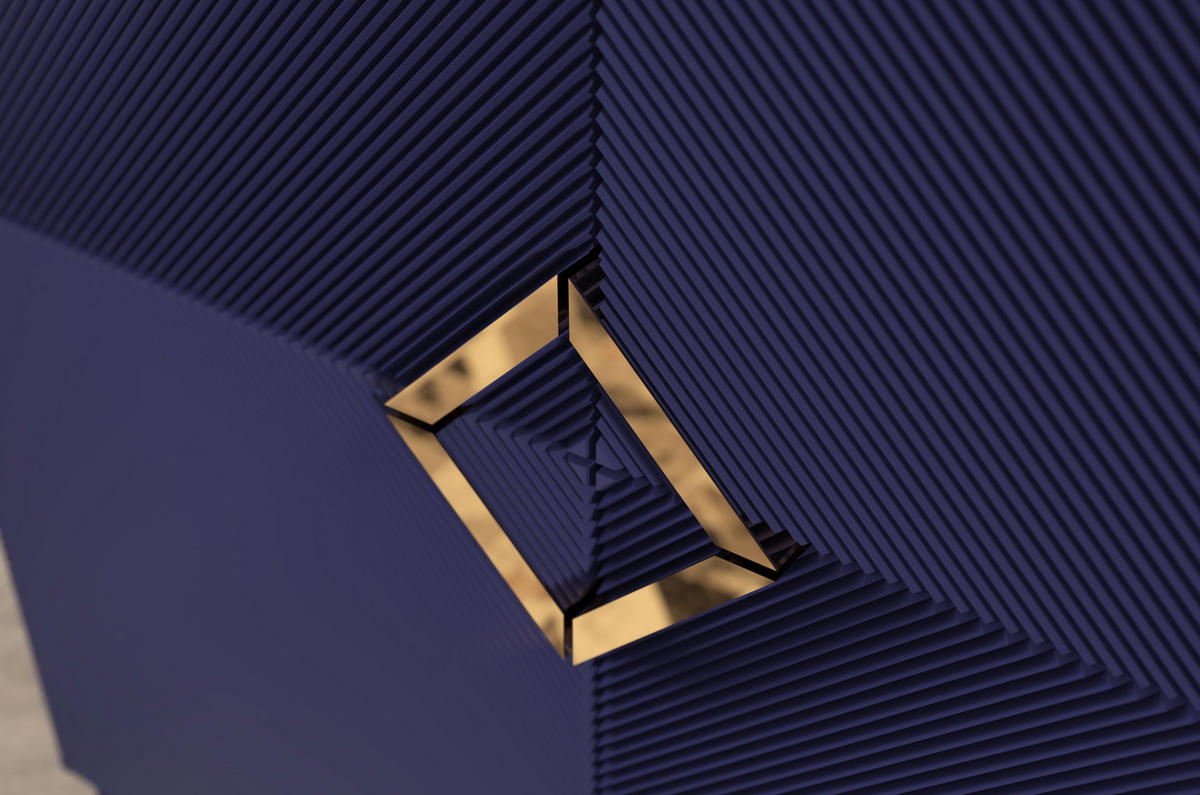 HIGHBOARD Demi High, Marinblau-Gold, Mit Gefrästen Fronten, Massive Buche - Dunkelblau, Holz/Holzwerkstoff (100.5/120.5/42cm) - Visby