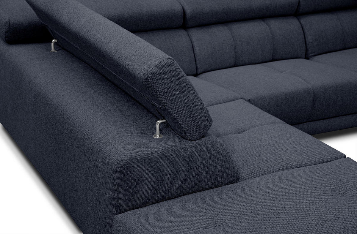 ECKSOFA MORELLO 5-Sitzer, dunkelblau - Schwarz/Dunkelblau, Holzwerkstoff/Textil (158/269cm) - Courtois Laville