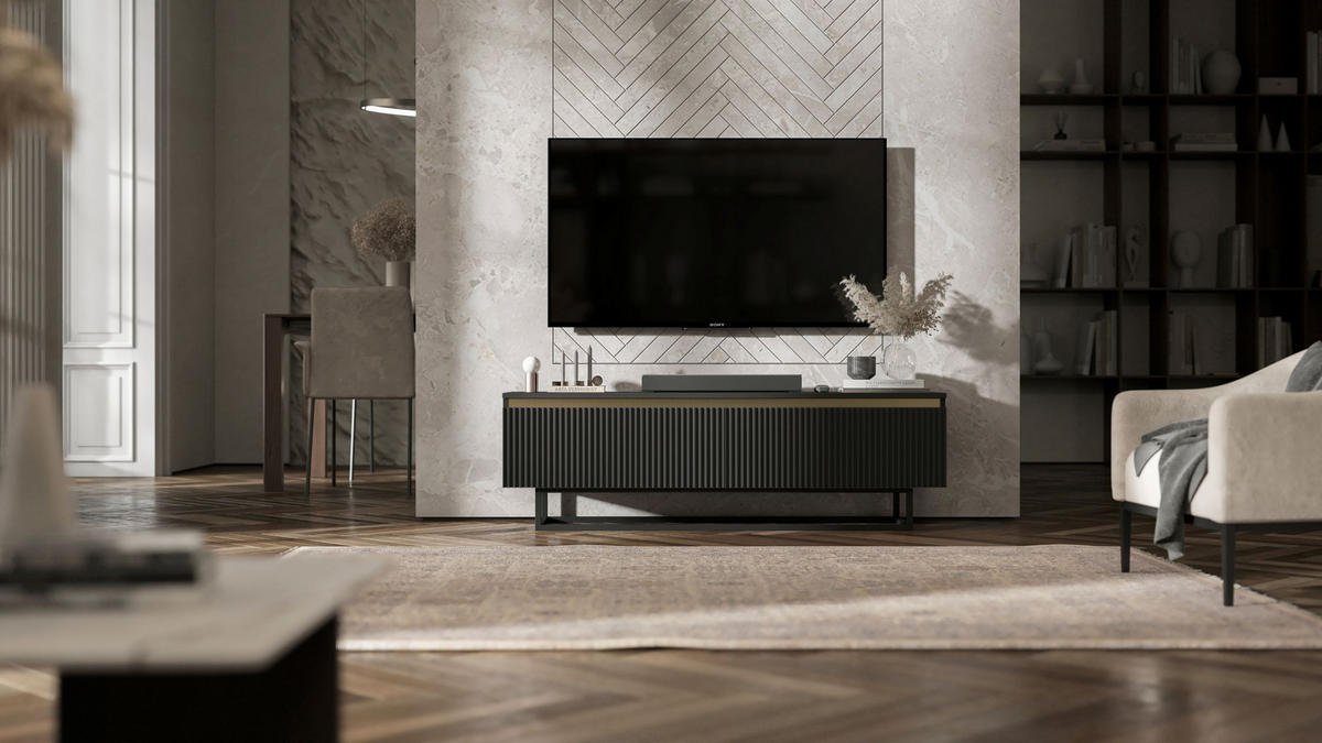 TV-SCHRANK Selene Schwarz Matt mit Metallrahmen 140 cm - Schwarz, Holzwerkstoff/Metall (140/44/35cm) - Meble Lindner