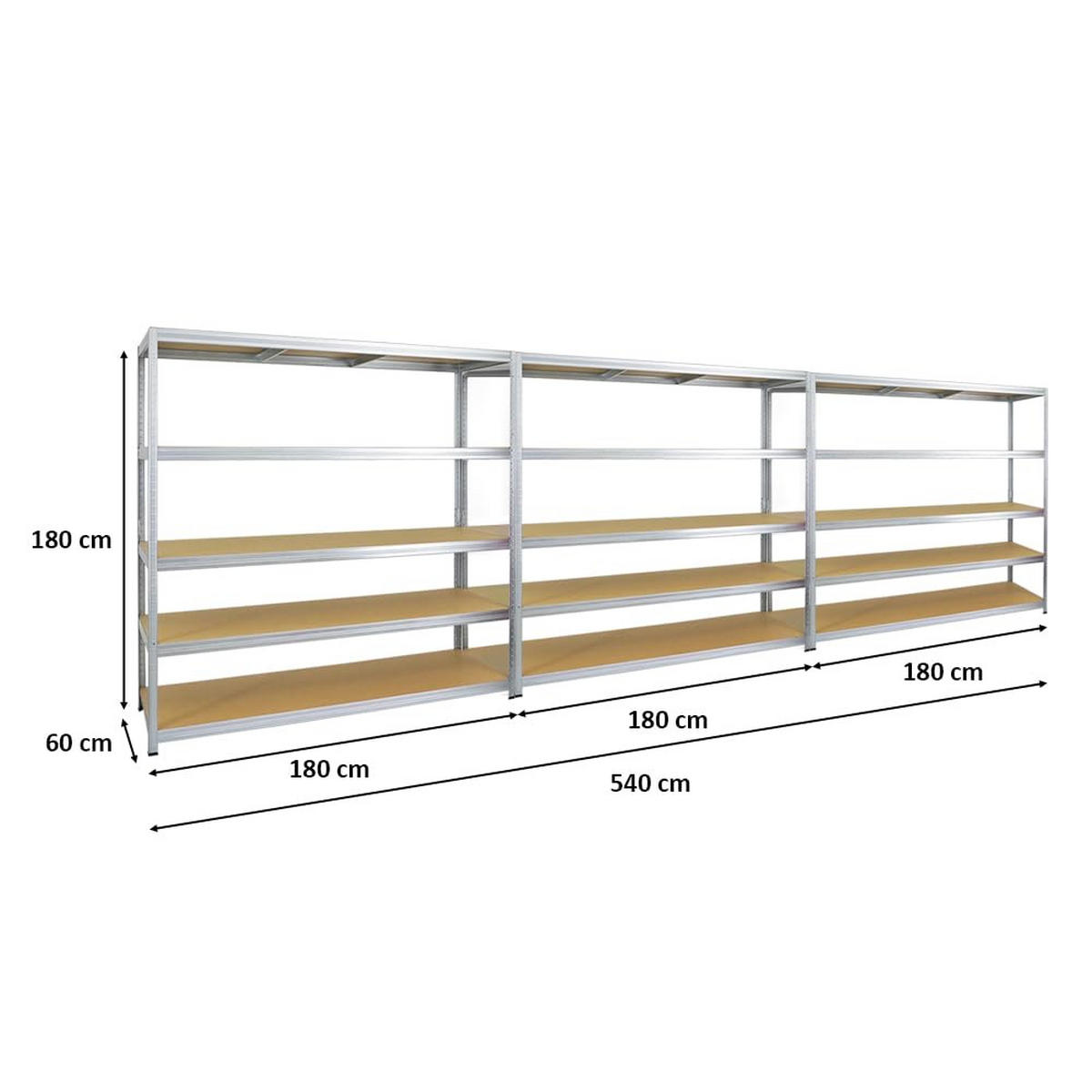 SCHWERLASTREGAL Giant Elephant 3er-Set mit 3x 180x180x60 cm Fachlast 200 kg Verzinkt - Silberfarben, Metall (540/180/60cm) - PROREGAL