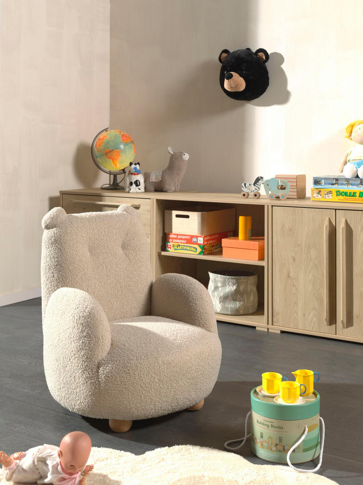 KINDERSESSEL in Bärenoptik Keila komfortabel bequem Bouclé Stoff beige - Beige, Kunststoff (60/66/64cm) - 58aufmkessel