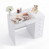 SCHMINKTISCH mit Beleuchtung LED 6 Schubladen Weiβ 92/55/81CM - Weiß, Glas/Metall (92/81/55cm) - VANITII