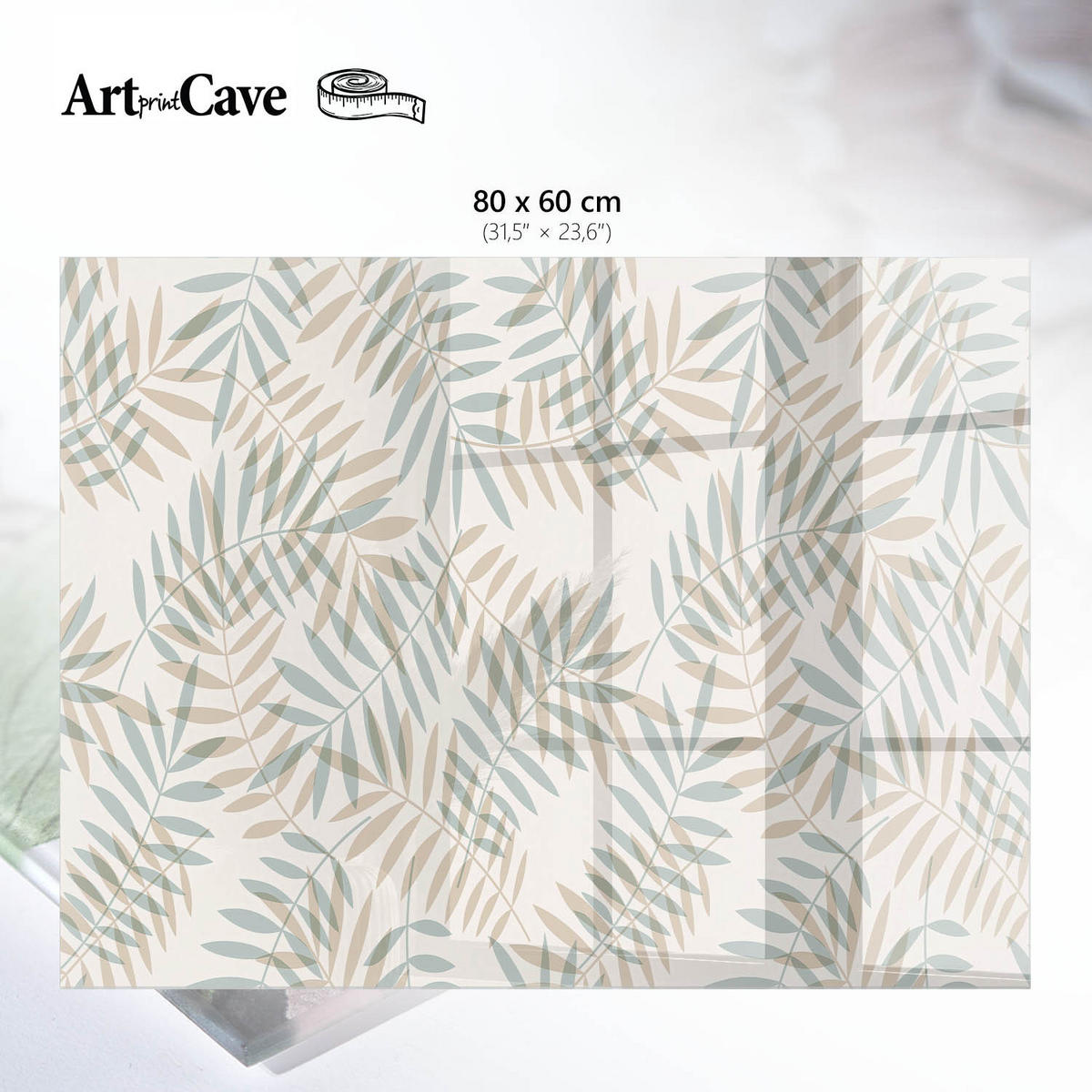 GLASPLATTE 80x60 cm – Blätter Natur - Creme, Glas (0.4/80/60cm) - ArtPrintCave
