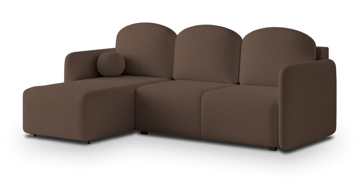 ECKSOFA SUVINO Braun Boucle-Stoff mit Schlaffunktion - Braun, Holz (230/143cm) - MASSENO