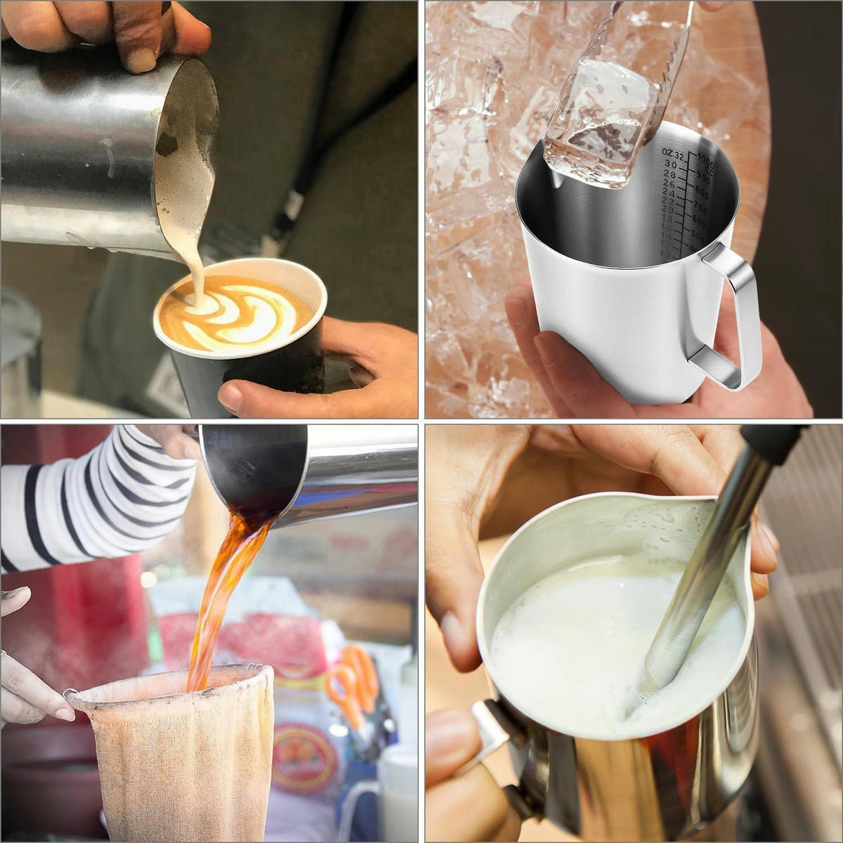 MESSBECHER Edelstahl 1000 ML mit 3 Skalen - Silberfarben, Metall (1L)