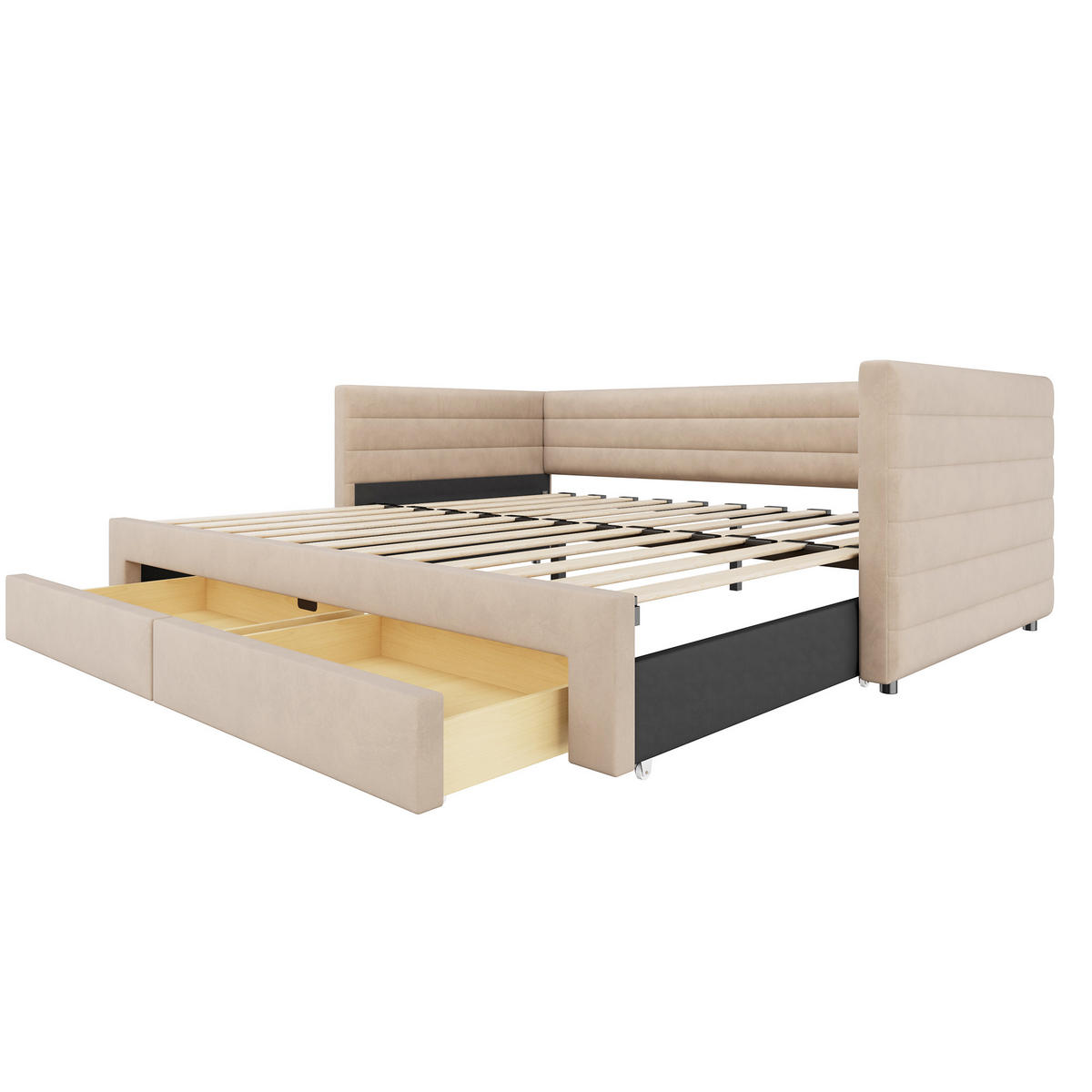 POLSTERBETT 90/190 cm Beige Ausziehbett mit Stauraum und Lattenrost - Beige, Textil (90/190cm) - OKWISH