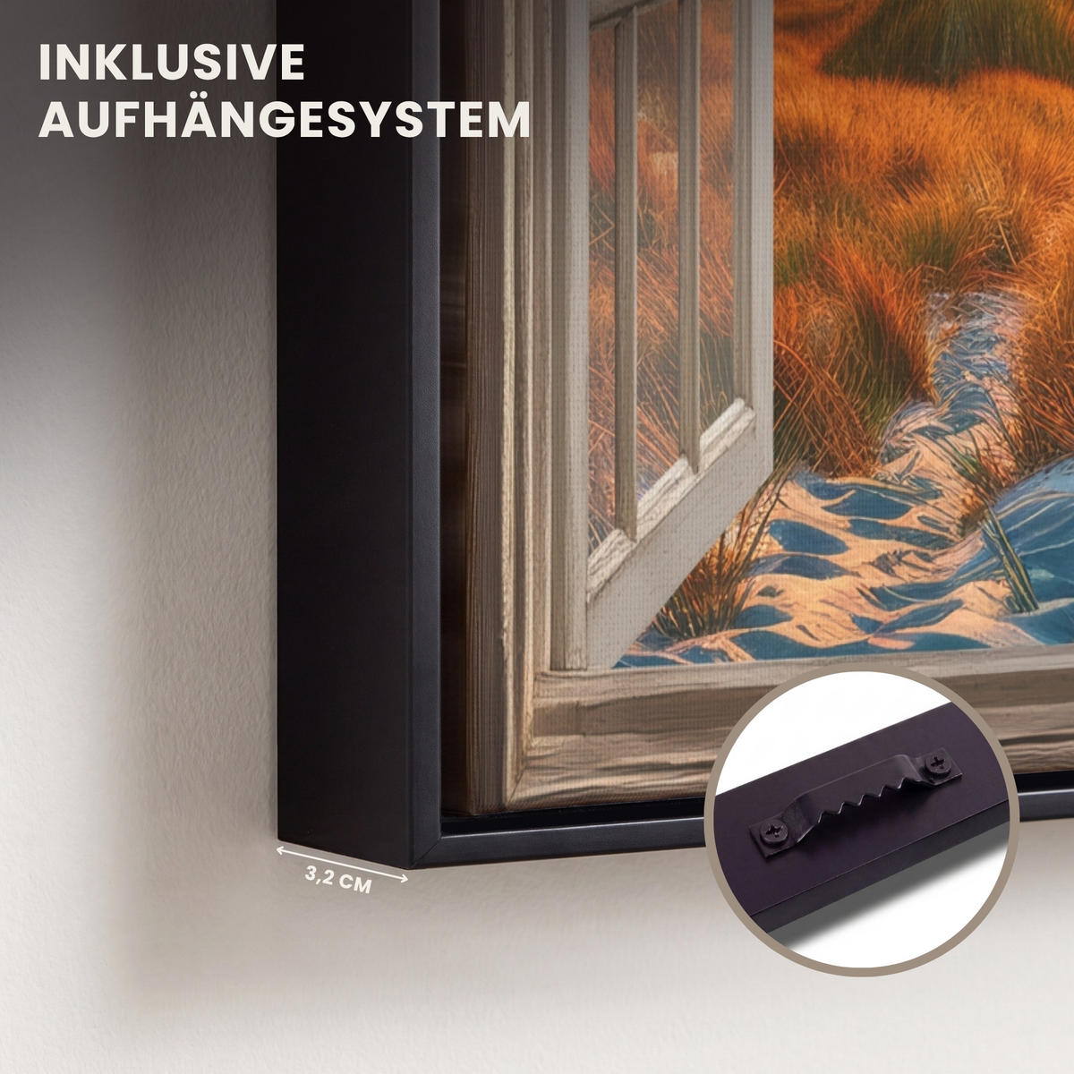LEINWAND Bilder mit Rahmen - Aussicht - Fenster - Leuchtturm - Sonnenuntergang - Strand - 30x40 - Dunkelorange, Textil (30/40cm) - MuchoWow